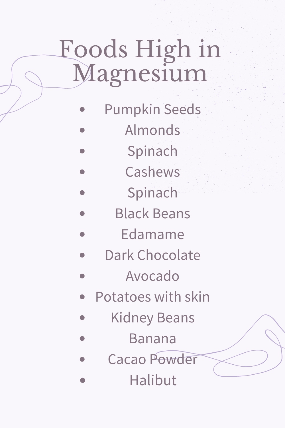 List of magnesium rich foods.